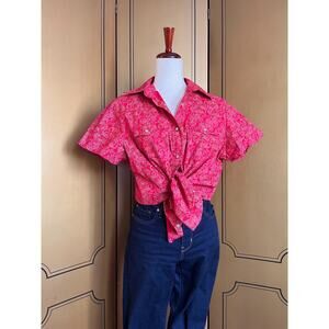 Cotton blouse in red with paisley print, size L